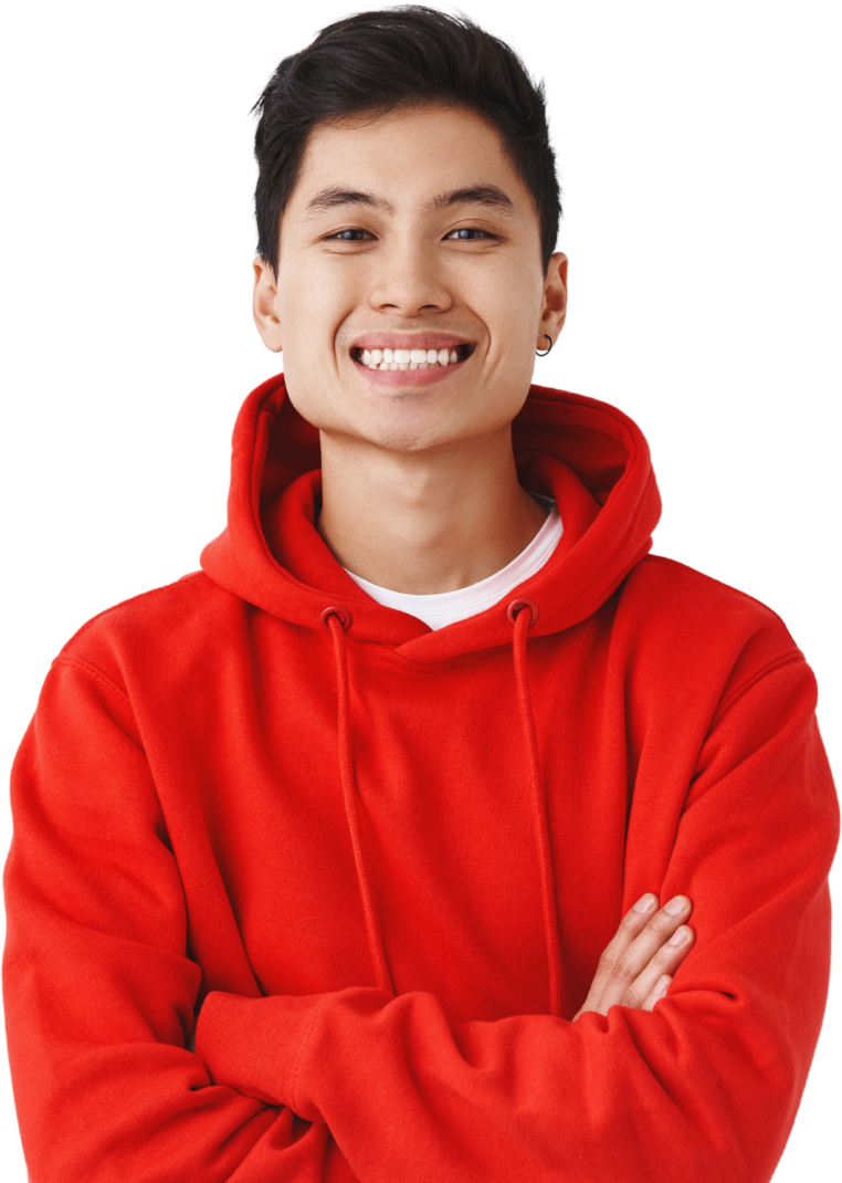 Smiling DSP in a red hoodie